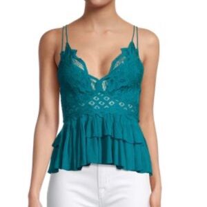 Free People FP One Adella Teal Lace Peplum Top